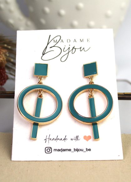 Oorbellen fantasie - Goudkleurig emaille petrol